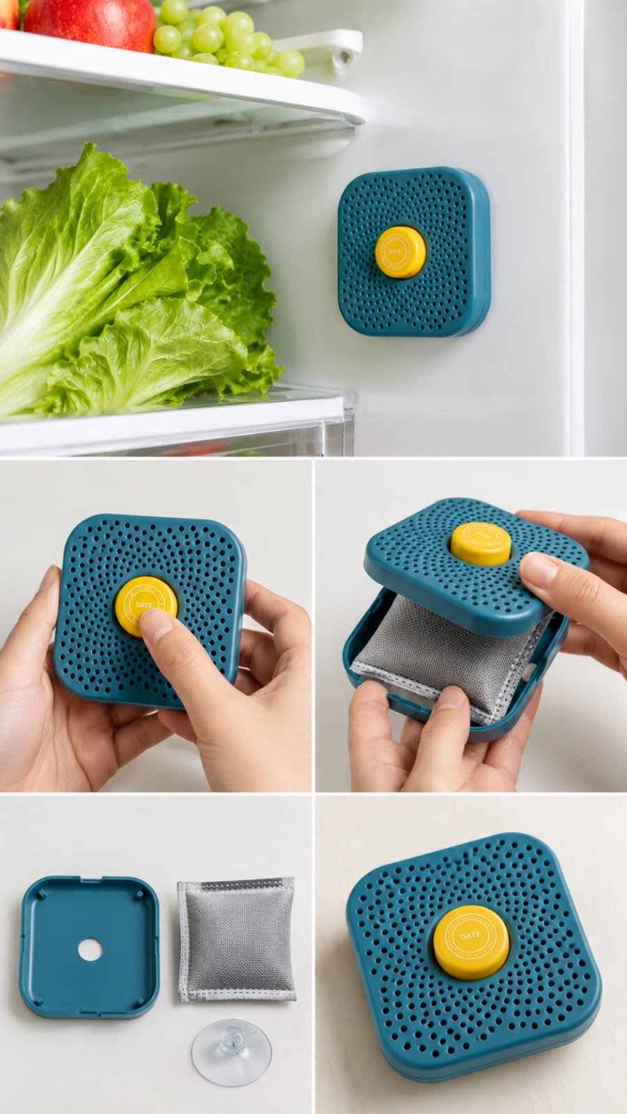 Before and after fridge odor absorber result